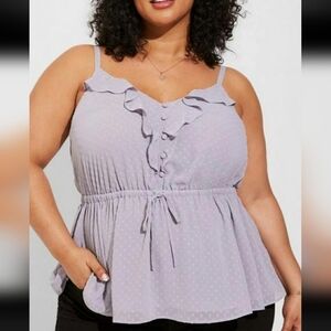 Torrid 6X Gray Lilac Ruffle Front Chiffon Clip Dot Blouse Plus Size 6X 28/30/32